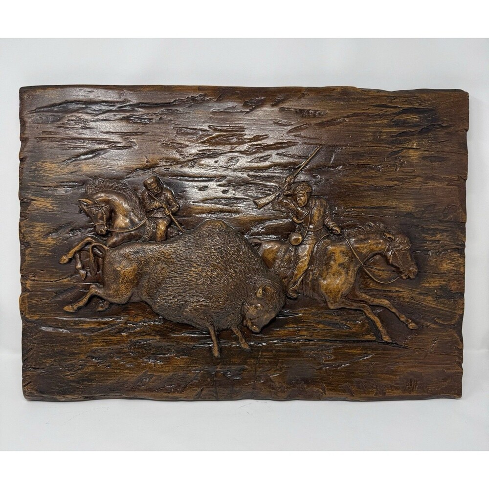 Universal Statuary Corp 1972 Western Buffalo Relief resin Wall Plaque Brown